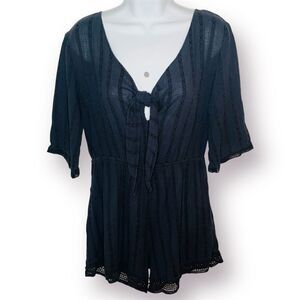 Cotton On Navy Blue Eyelet Tie Front Romper Crochet Lace Trim S